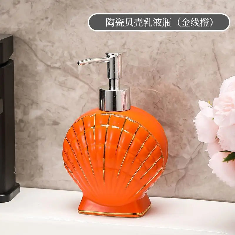 Shell Emulsion Bottle Ceramic Soap Dispenser Gold Border Container Bathroom Accessories Hotel Shampoo Makeup Remover Container