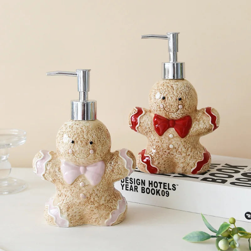 350ML Creative Bear Ceramic Lotion Bottle Christmas Gingerbread Man Decoration Toiletries Bathroom Soap Dispenser Storage Bottle