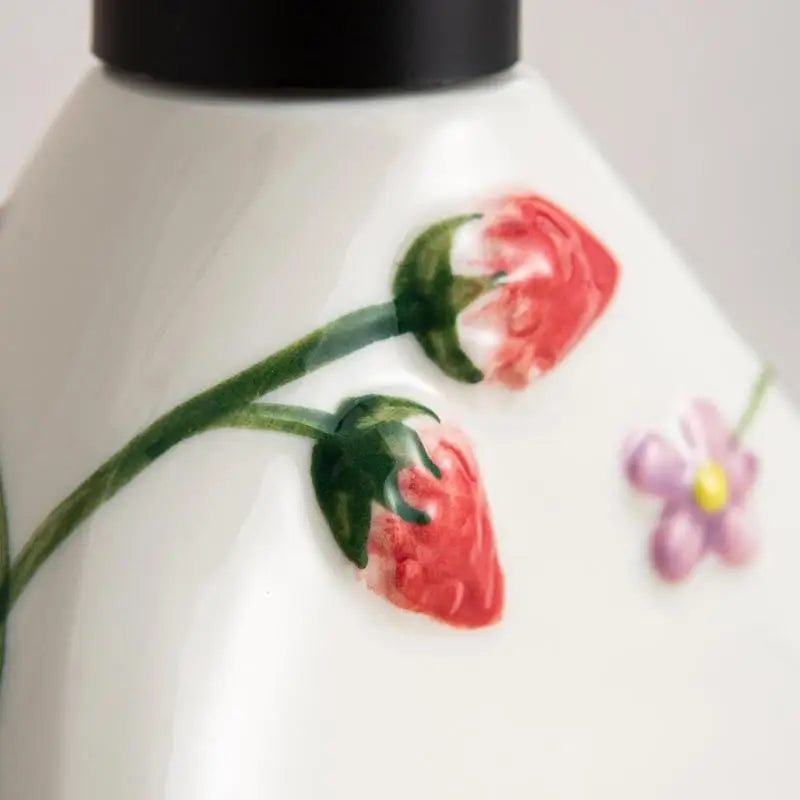 Soap Dispenser with Sponge Holder, Sink Side Hand Wash Dispenser for Bathroom or Kitchen Use, Dark Top With Fruit Pattern D2RD