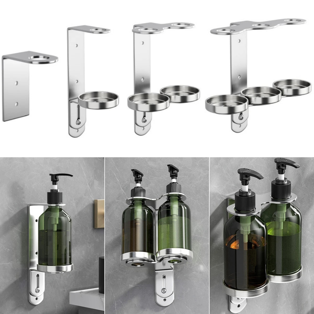 Wall Mounted Stainless Steel Bathroom Soap Dispenser Bottle Holder Hanger Gel Shampoo Storage Rack Bathroom Organizer