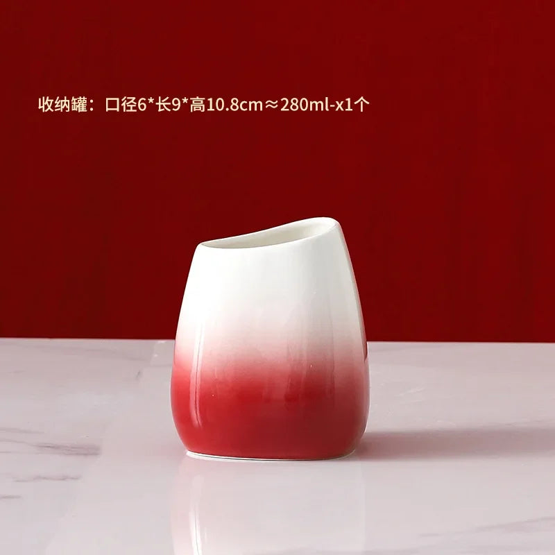 Gradient Red Ceramic Soap Dispenser Set Hotel Dish Mouthwash Cup Home Bathroom Supplies Accessories Wedding Gifts Soap Dish