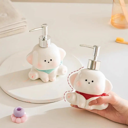 Ceramic Liquid Soap Dispenser Dog Shape Empty Bottle Dog Shape Lotion Bottle Cute Press Pump Shower Gel Separate Bottles Kitchen