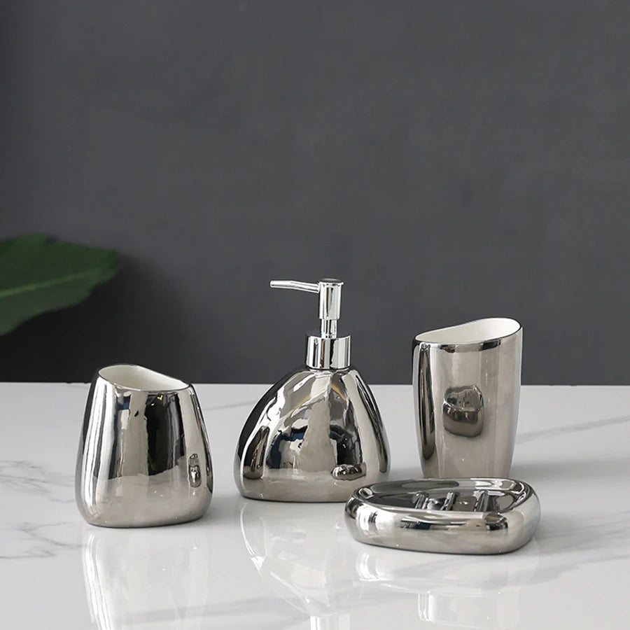 UNTIOR Nordic Bathroom Wash Accessory White Ceramic Soap Dispenser Bottle Mouthwash Cup Soap Dish Toothbrush Cup Set