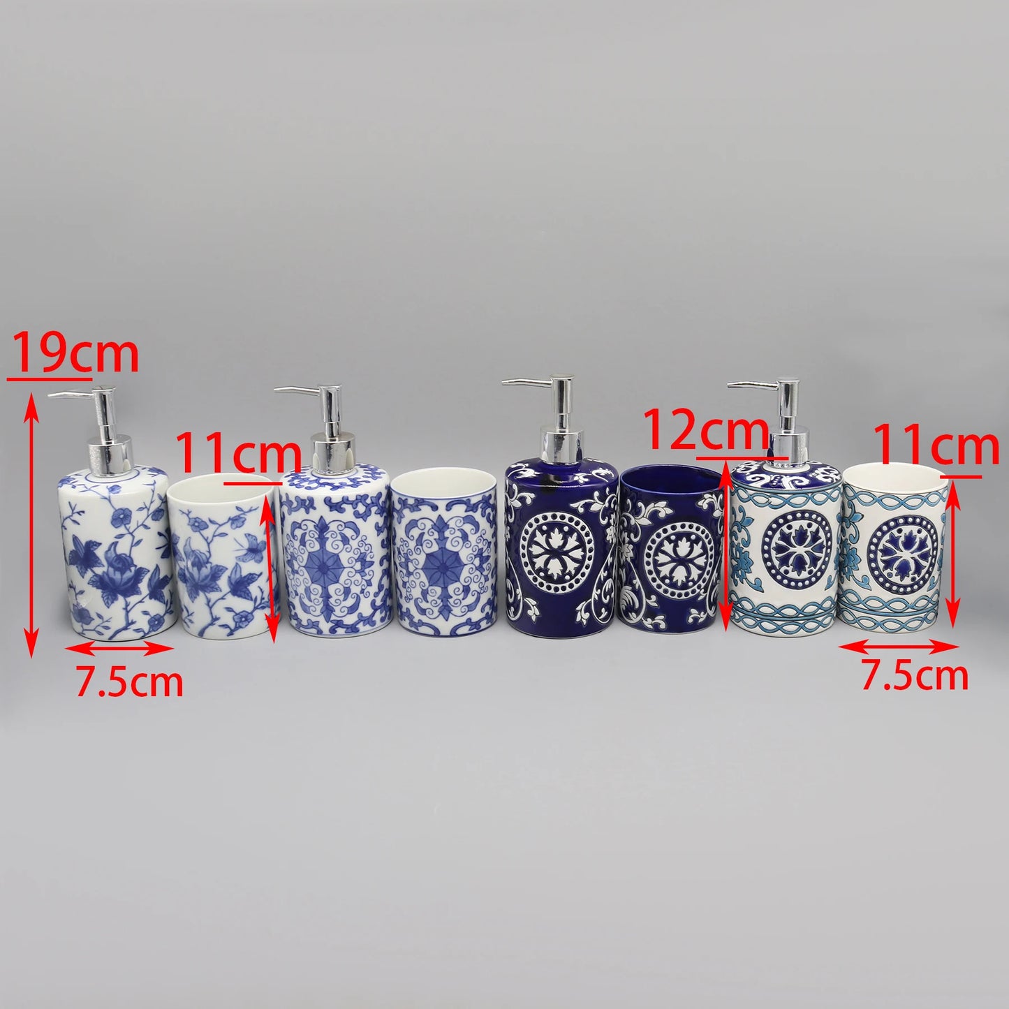 Liquid Soap Dispenser, Blue & White Ceramic, Bathroom Accessory